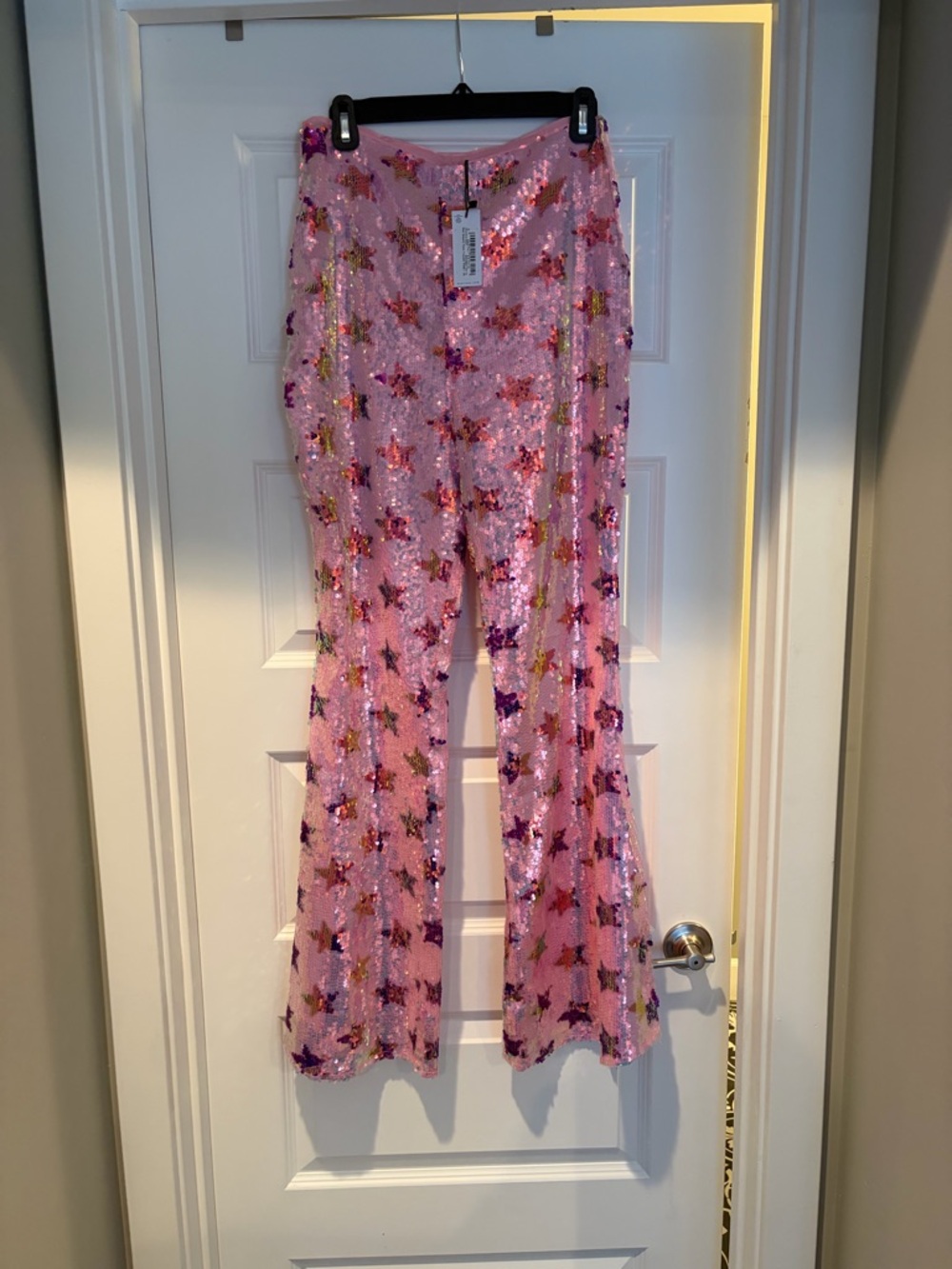 Nasty Gal Pink Sequin Star Flare Pants